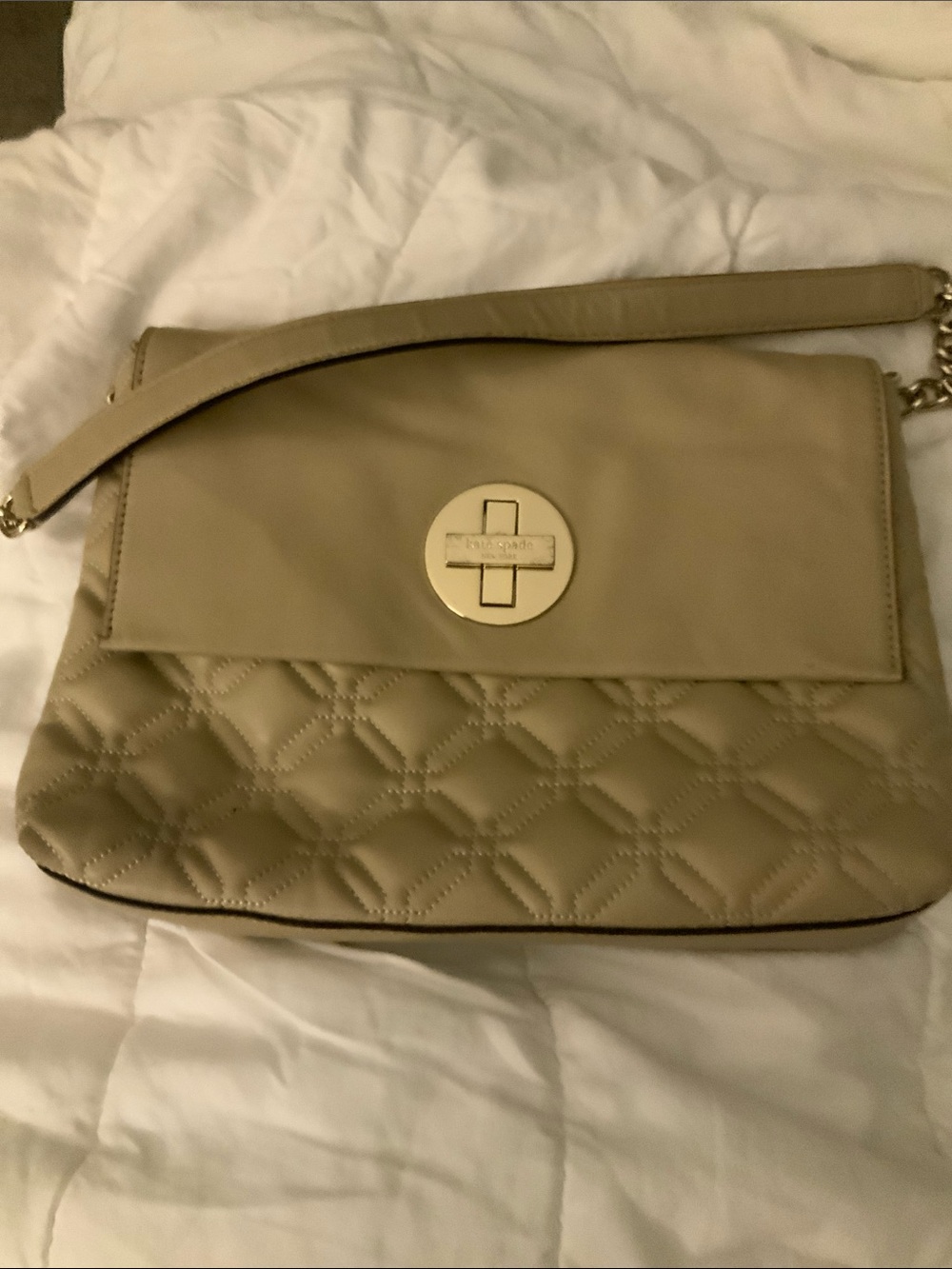 Michael Kors Cream Quilted Leather Fold-Over Clutch with Silver Turn-Lock